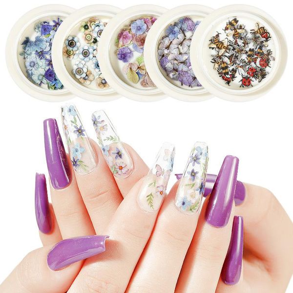 

box butterfly bee nails art sequins mixed rose flower leaf decoration diy nail decals jewelry manicure accessories decorations, Silver;gold