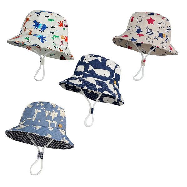

children bucket hats kids stingy brim hats animal stars floral printing fisherman beach sun hat folding caps, Yellow