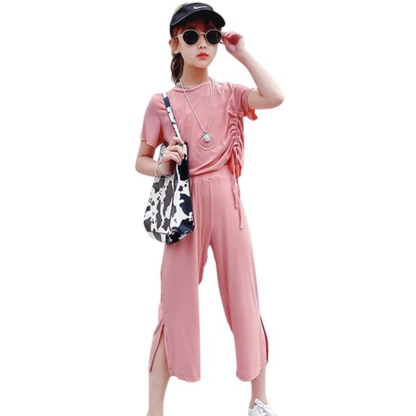 

clothes for girls tracksuits solid tshirt + short set casual style children's 210527, White