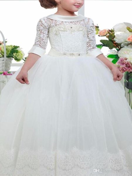 

family matching outfits tulle little kids flower girl dresses crew neck lace applique beaded layered ruffles girls' pageant short forma, Blue