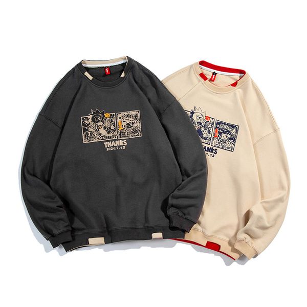 

the fine fleece hoodies 2021 autumn round collar sweater men's casual loose fashion brand street printing youth versatile, Black