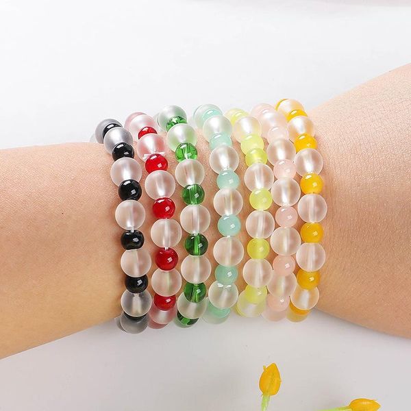 

beaded, strands fashion women bracelet high luster matte moonstone bracelets rainbow glass beads bangle handmade stretch jewelry party, Black