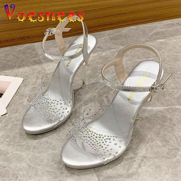 

dress shoes women sandals fashion easy collocation party crystal transparent pvc bling diamond wedding super high heels 11cm silvery, Black