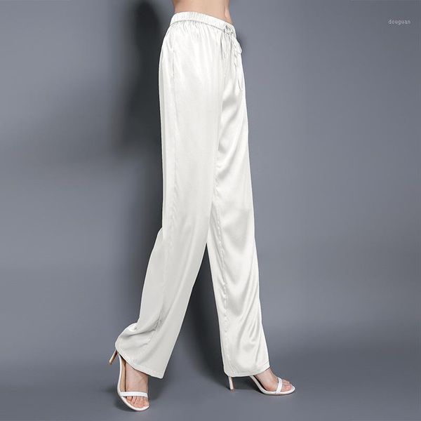 

women's pants & capris fashion light luxury satin silk trousers summer drape straight tube casual drop loose women 20120, Black;white