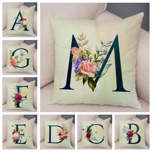 

cushion/decorative pillow english flower beige letter print case for sofa home decor floral a-z cushion cover soft short plush pillowcase 45