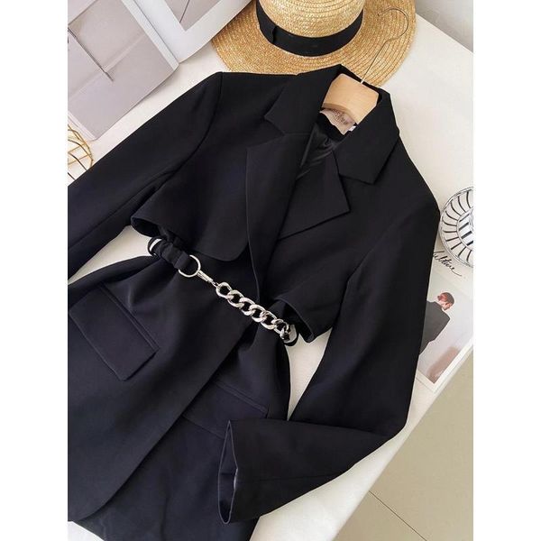 

women's suits & blazers ewsfv 2021 autumn fashion women suit coat chain lace-up female commuter solid 2-colors waist-controlled small, White;black