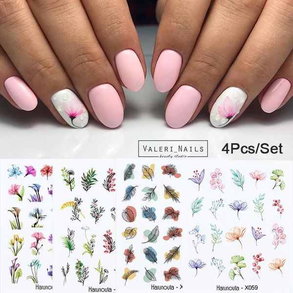 

stickers & decals 1pc green simple 3d nail flower leaves geometric lines transfer water sliders manicures decoration, Black