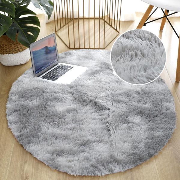 

carpets round plush carpet for living room fluffy rug thick bed anti-slip floor soft rugs tie dyeing velvet kids mat