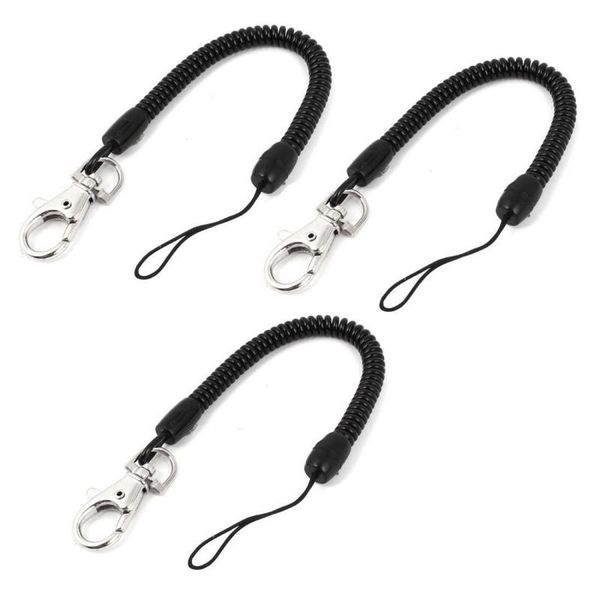 

keychains carabiner key chainring, black 3 coil spring elastic strap, Silver