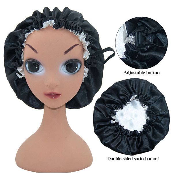 

children's satin nightcap fashion elastic hair adjustable button, Yellow