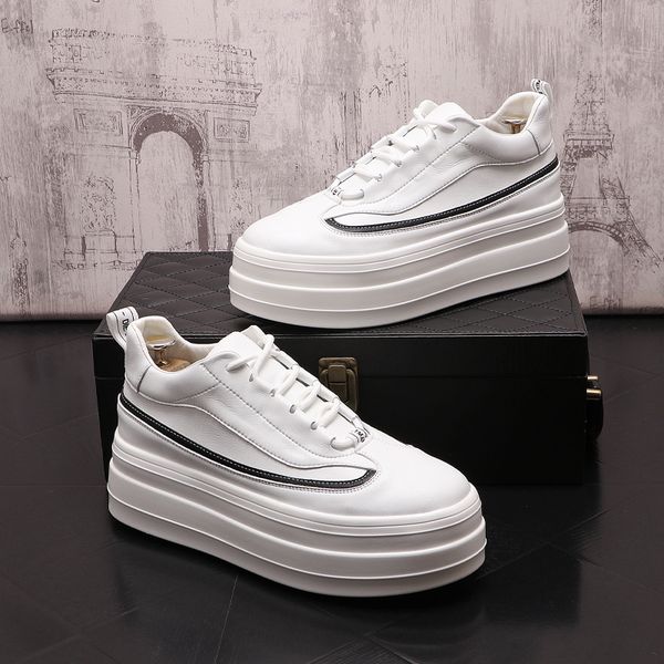 

british style wedding dress party shoes trend breathable round head white men leather casual sneakers spring autumn vulcanized travel outdoo, Black