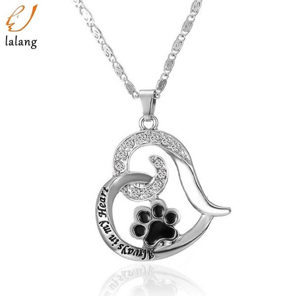 

pet print necklaces cute animal dog cat memorial jewelry lover puppy heart charm black enamel necklace girls pendant, Silver