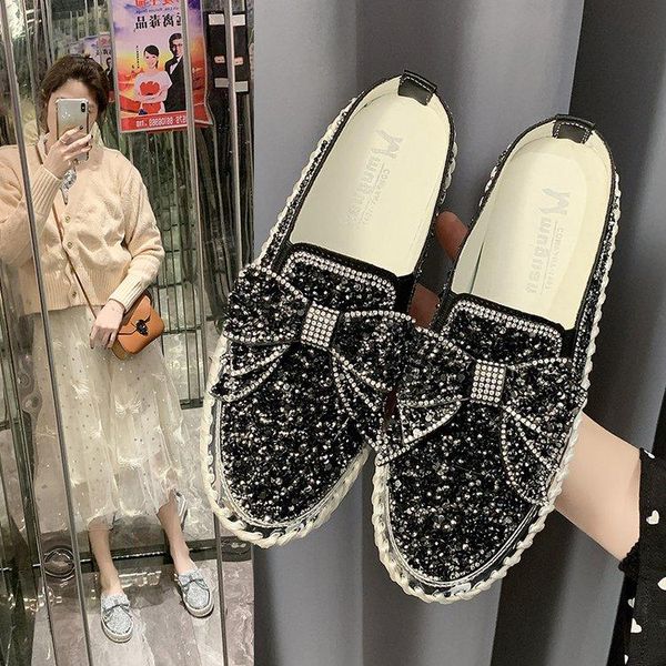 

shoes women female slippers slides jelly flip flops fashion med platform cover toe loafers soft 2021 glitter luxury flat rubber, Black