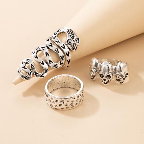 

wedding rings 3pcs/set gothic skull snake joint midi for women ancient silver color hollow geometry ring set party jewelry 19989, Slivery;golden