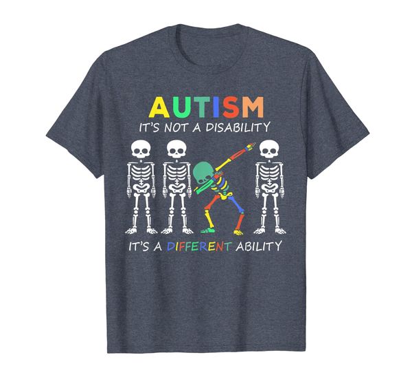 

autism it's a different ability t-shirt dabbing skeleton tee, White;black