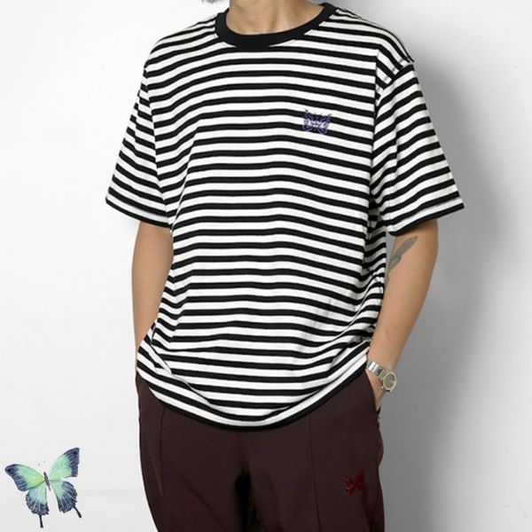 

striped t shirt embroidery men women needles, White;black