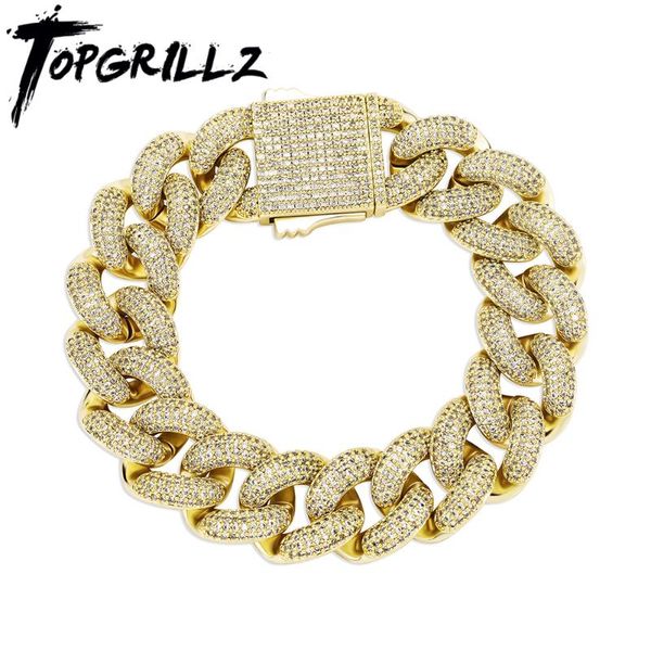 

link, chain rillz 18mm mens bracelet miami spring clasp cuban link iced out prong setting + cz hip hop jewelry, Black