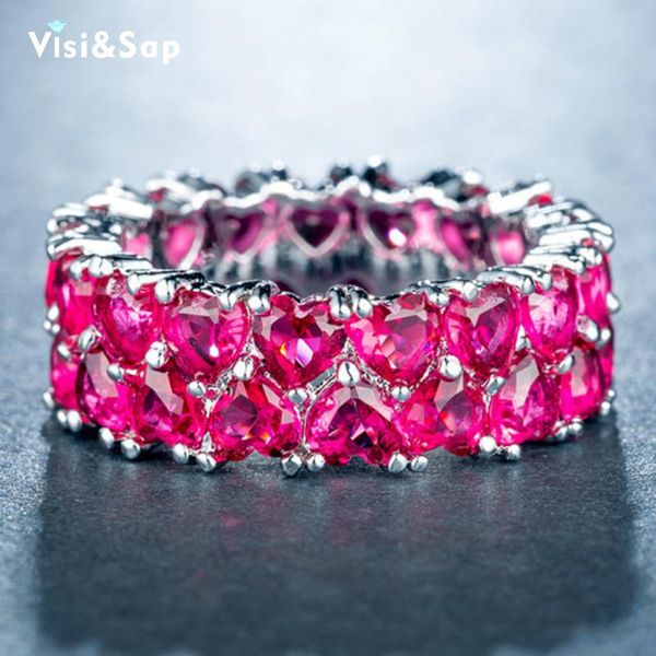 

wedding rings visisap gorgeous romantic 40pcs heart shape clear red green zircon for women luxury accessories drop b1236, Slivery;golden