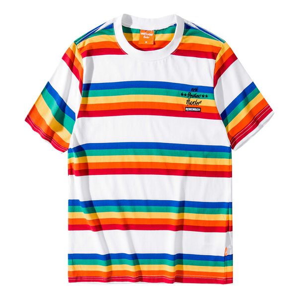 T-shirt Homens Verão Roupas Rainbow Stripe Casual O-pescoço Homme Tops Tee Femme Hipster camisetas Roupas