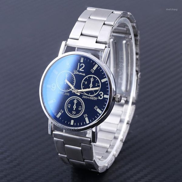 

wristwatches fashionable casual men's watch neutral watches geneva false eye colour blue glass steel band men quartz, Slivery;brown
