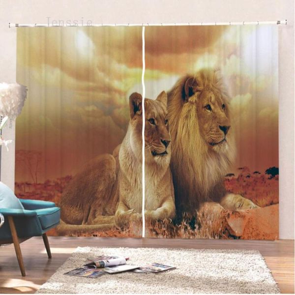 

animal stlye blackout curtains for bedroom tiger lion printing window living room shading drape curtain multi size & drapes