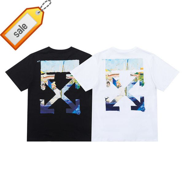 

quality fashion brand off-white2021 high spring and summer new style monet oil painting series short sleeve t-shirt, White;black