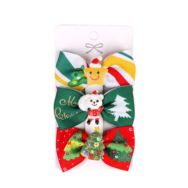 Mollette natalizie per neonate Forcine per bambini Bowknot con clipper per bambini Accessori per capelli Xmas Elk 3 pezzi Set QSD062