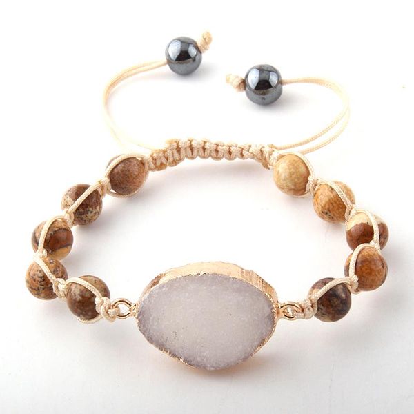 

charm bracelets fashion beautiful white druzy link 8mm natural stone beads wrap & bangles m, Golden;silver