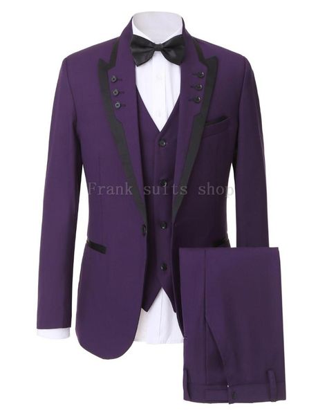 

3pc men purple suit (jacket+pants+vest) brand slim fit elegant suits with pants mens grooming busienss tuxedo ternos men's & blazers, White;black
