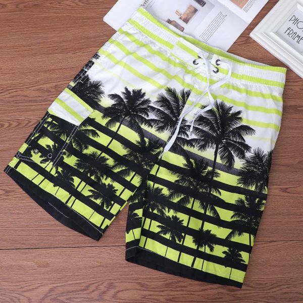 

men fast dry beach shorts palm tree casual surfing swimming trunks with pockets - size (yellow) men's swimwear