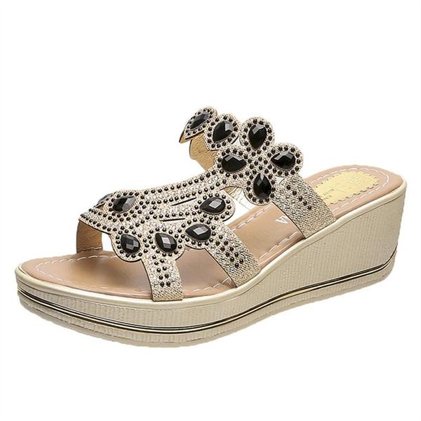 Sandálias 2022 Bling Mulheres Verão Moda Salto Alto Cristal Casual Senhoras Sapatos Saltos Rhinestone Chinelos