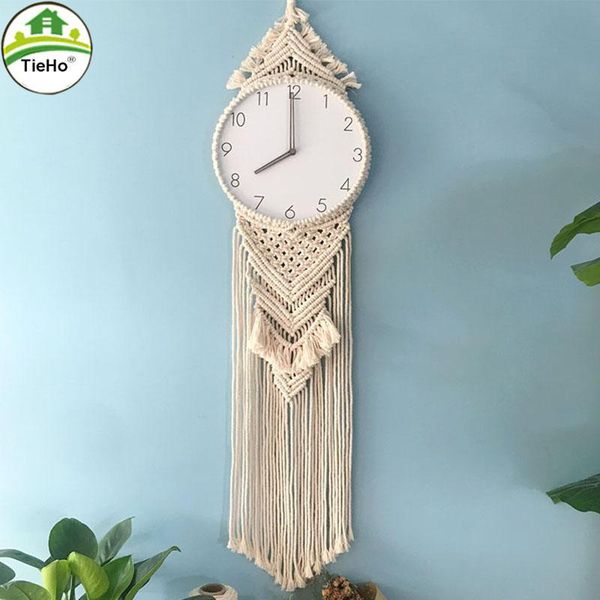 

wall clocks tieho nordic mute clock simple modern design woven tapestry hanging bohemian crafts living room decor