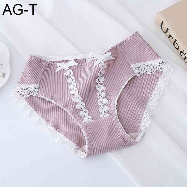 

girls' women's pure antibacterial underwear lace low waist seamless breathable cotton student briefs, Black;pink