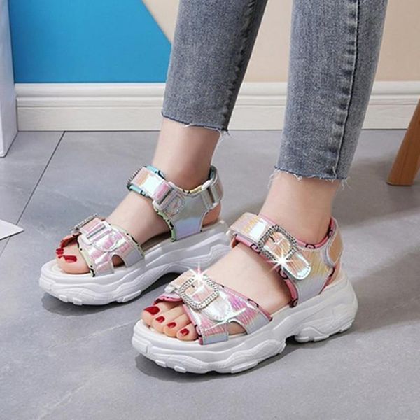 

sandals women chunky 2021 colorful summer beach platform casual shoes woman wedges ladies sandalias de tacon, Black