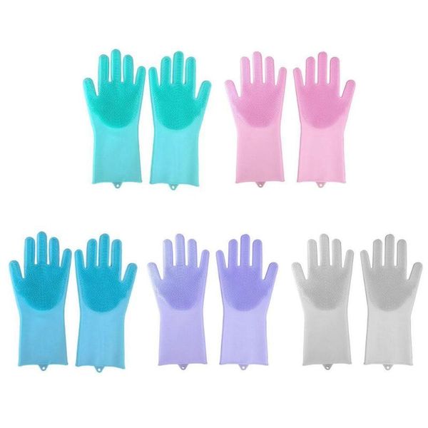 

1pair grade silicone dishwashing cleaning gloves rubber washing for household clean tool kitchen glove dish magic scru i8u4 disposable