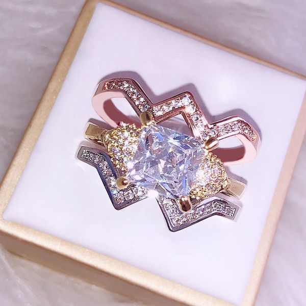 

luxurious human skeleton head diamond three-piece ring woman fund black gold color set ring, Silver