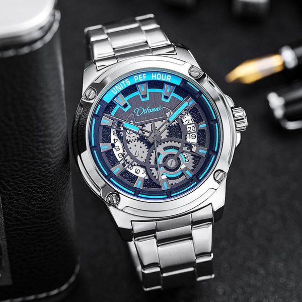 

wristwatches men's casual sports watch, waterproof wrist watch mechanical skeleton wristwatch for men, Slivery;brown