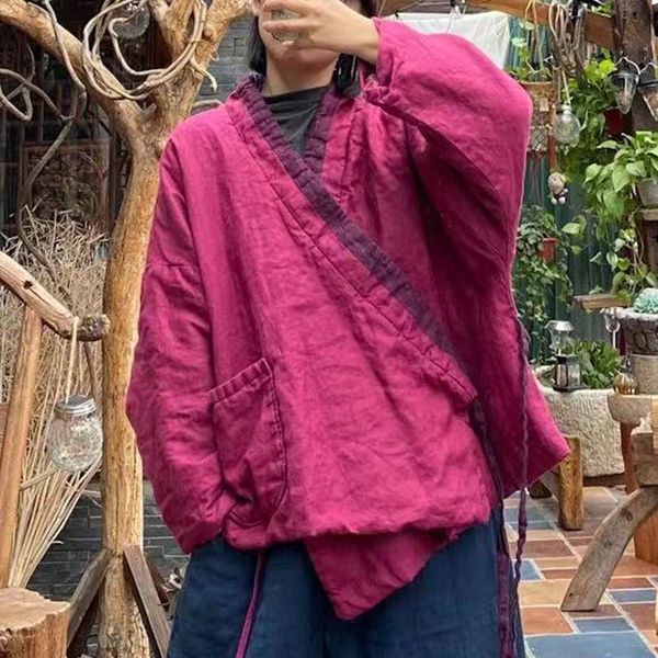 

women's down & parkas johnature women warm cotton patchwork rose red coat v-neck 2021 spring chinese style loose retro vintage, Black