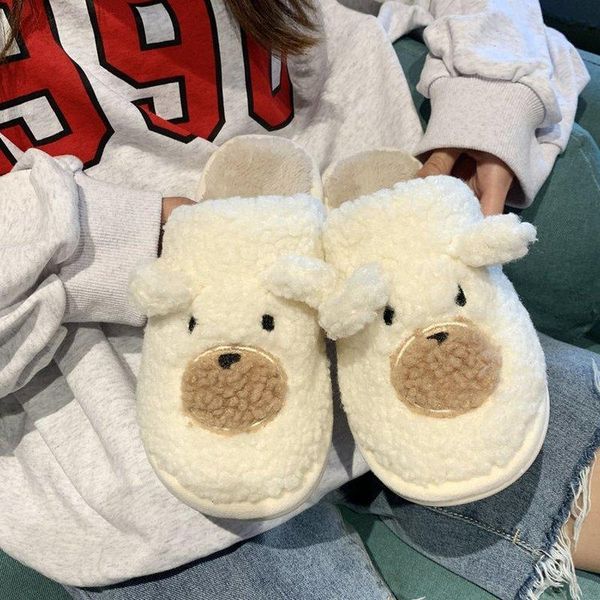 

slippers fuzzy winter women men plush warm shoes cartoon cute cat bear fur girls casual couples indoor bedroom footwear, Black