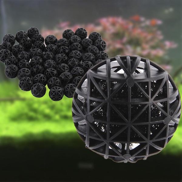 

decorations 50pcs 36mm accesorios acuarios peces black bio balls for aquarium pond filter nitrifying bacteria biosphere