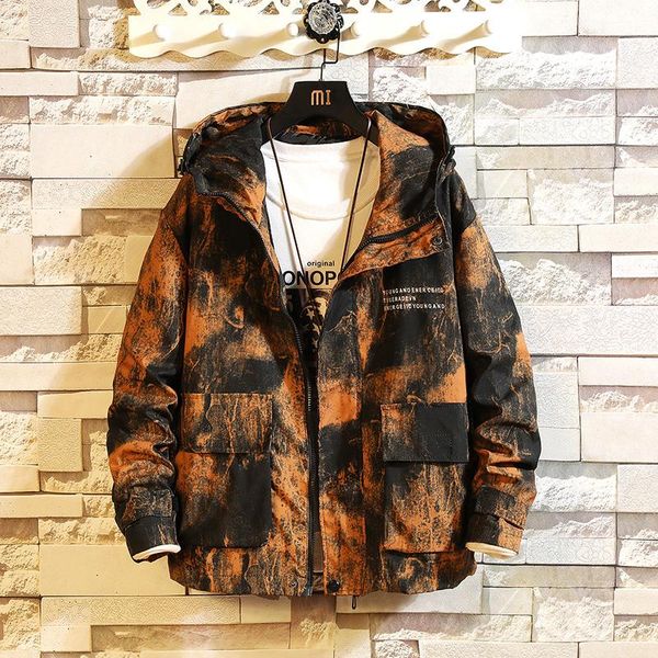 

men's jackets spring autumn fashion casual loose vintage camouflage printed cargo jacket and coats streetwear, Black;brown