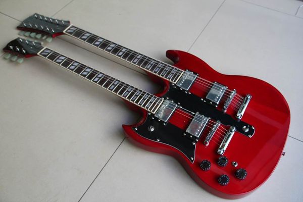 Großhandel Gitarren China Gitarre Linkshänder 1275 Modell Doppelhals 6 Saiten + 12 Saiten E-Gitarre in Rot 111229