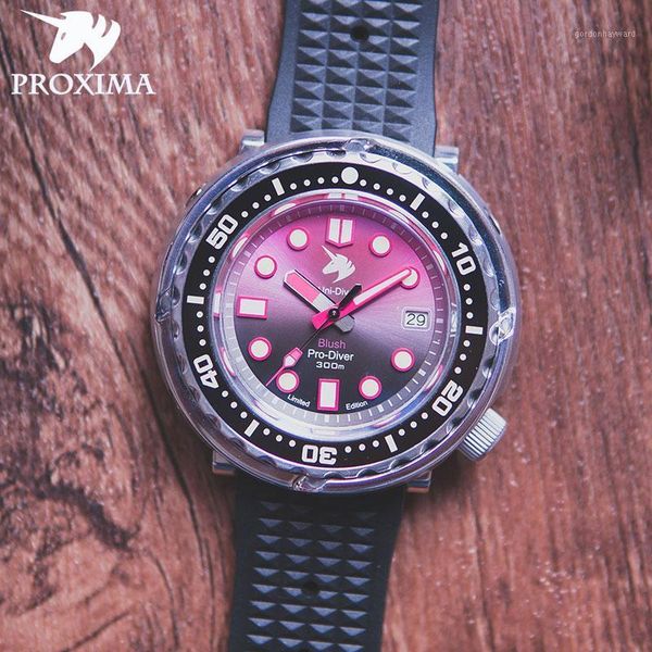 

proxima2021 automatic watch men's aluminum alloy casual tuna diving nh35 waterproof sapphire ceramic bezel c3 luminous wristwatches, Slivery;brown