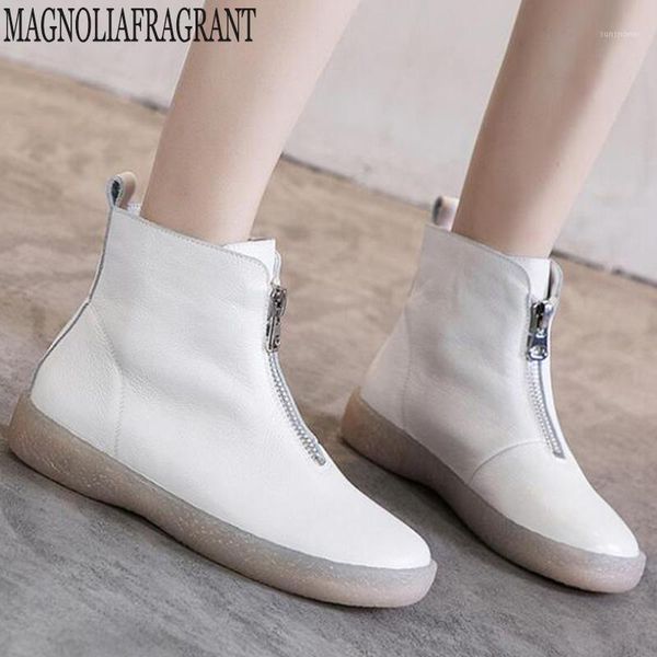 

boots fashion ankle winter snow genuine leather work shoes round toe front zip women's casual short y981, Black