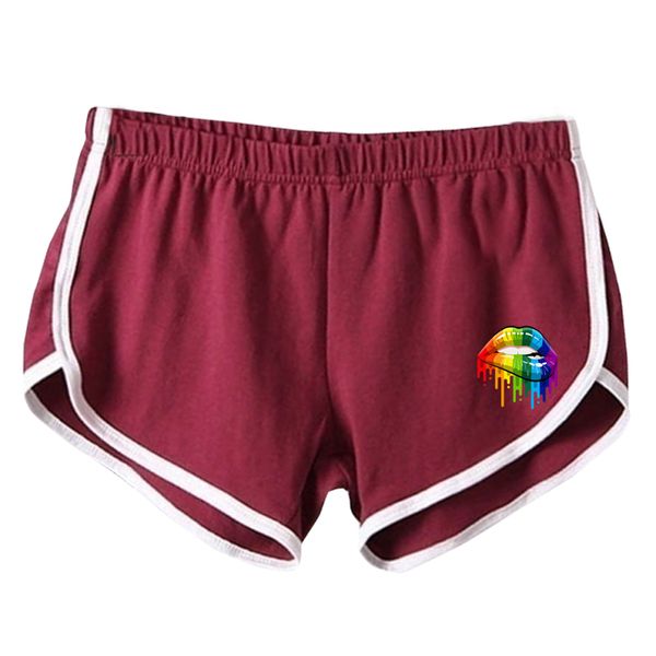 

women shorts leggings tights summer sport rainbow lips elasticated seamless fitness push up gym training gym short, White;black