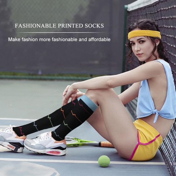 

pairs outdoor cycling sportswear printed compression socks breathable bicycle running sports hiking for women men, Black