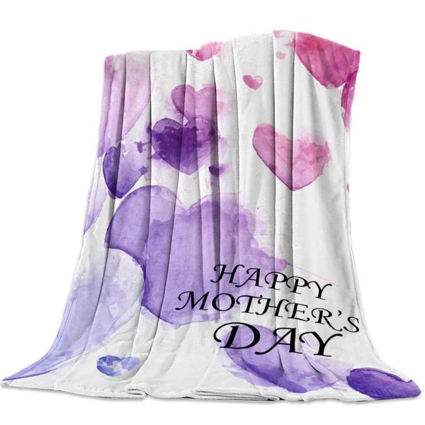 

mother's day purple pink heart watercolor throw blanket fleece sofa/bed/plane travel plaids bedding towel blankets