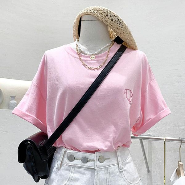 

women's t-shirt 2021 summer 6535 cotton simple base shirt east gate wholesale cross border loose women, White
