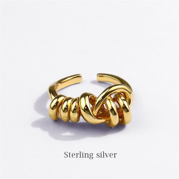 

sole memory creative weaving knot 925 sterling silver female resizable opening rings sri750 cluster, Golden;silver