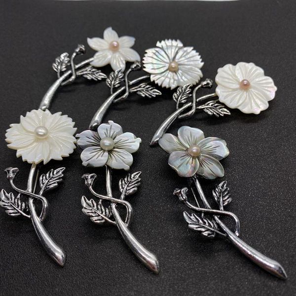 

pins, brooches shell brooch fashion all-match classic jewelry accessories flower shape pearl metal decoration ladies clothes scarf hat corsa, Gray